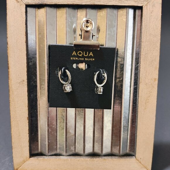 Aqua Sterling Silver Cubic Zirconia Hoop Earrings NWT - Picture 1 of 4